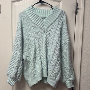 Cozy Cable Knit Sweater - Light Blue